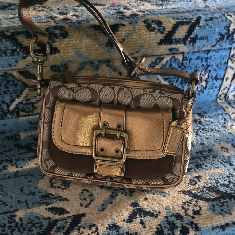 Coach Metallic Gold and Brown Signature Crossbody